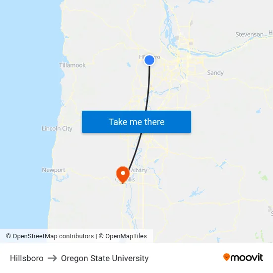 Hillsboro to Oregon State University map