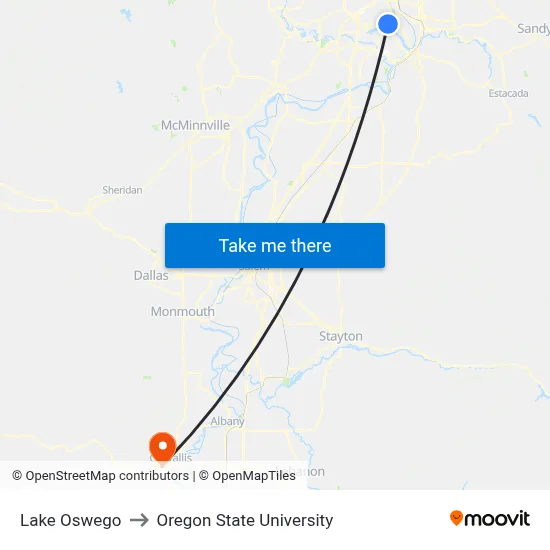Lake Oswego to Oregon State University map