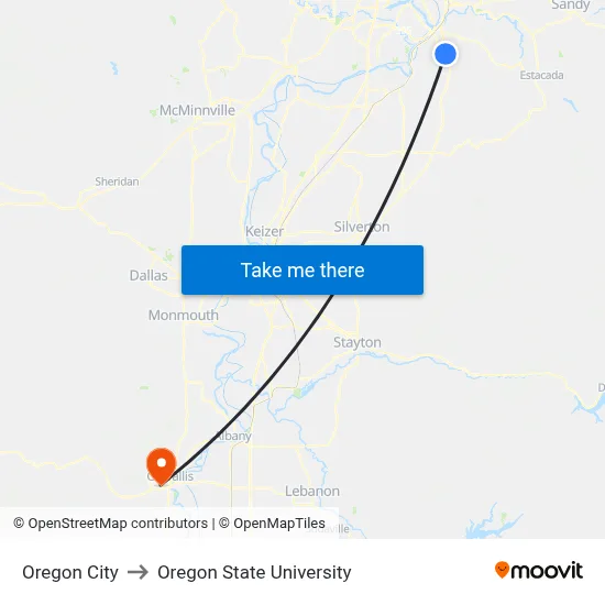 Oregon City to Oregon State University map