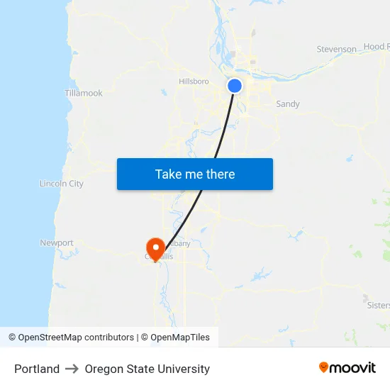 Portland to Oregon State University map