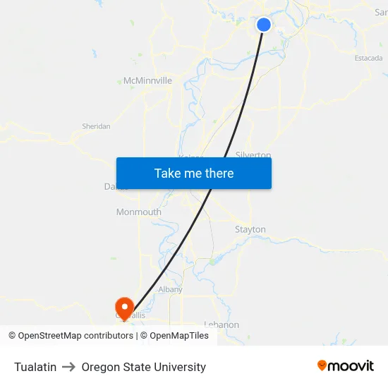 Tualatin to Oregon State University map