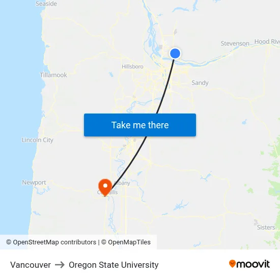 Vancouver to Oregon State University map