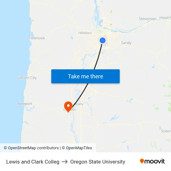Lewis and Clark Colleg to Oregon State University map