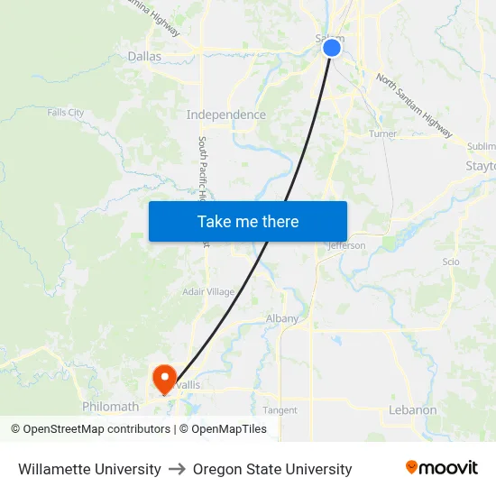 Willamette University to Oregon State University map