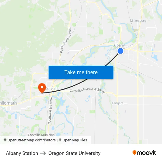 Albany Station to Oregon State University map