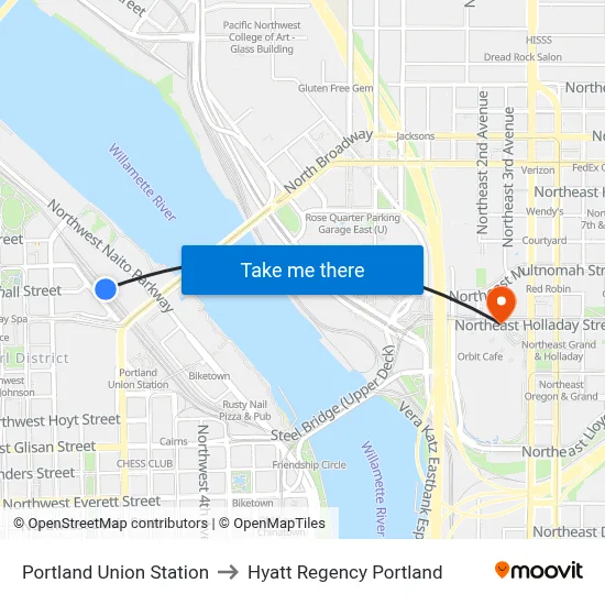 Portland Union Station to Hyatt Regency Portland map