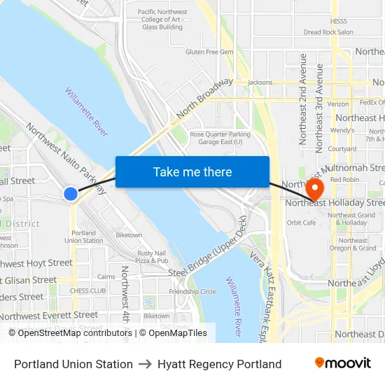 Portland Union Station to Hyatt Regency Portland map