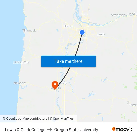 Lewis & Clark College to Oregon State University map