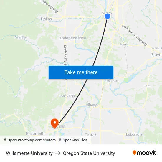 Willamette University to Oregon State University map