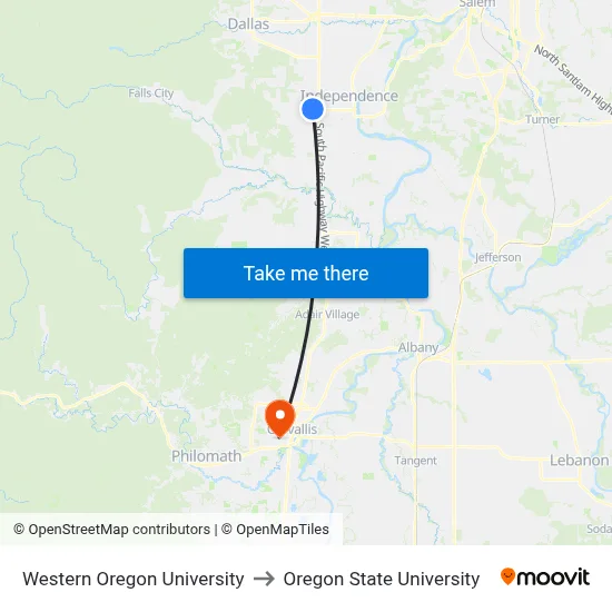 Western Oregon University to Oregon State University map
