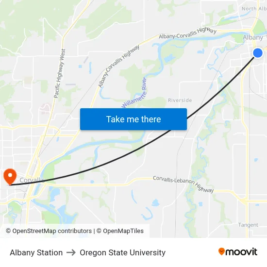 Albany Station to Oregon State University map