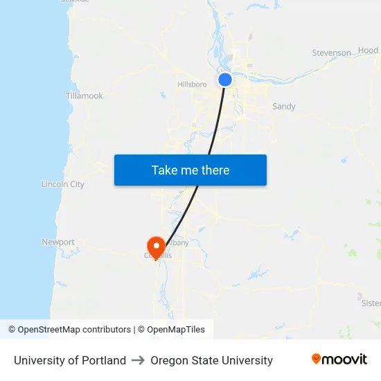 University Of Portland to Oregon State University map