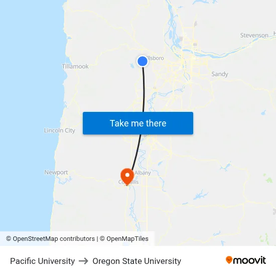 Pacific University to Oregon State University map
