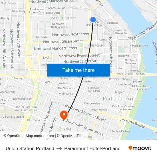 Union Station Portland to Paramount Hotel-Portland map