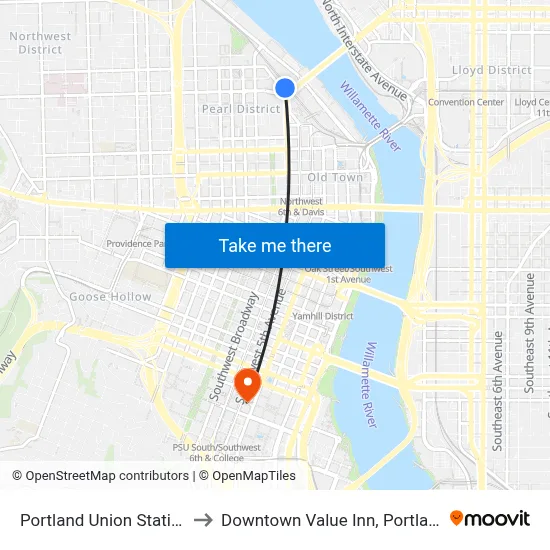 Portland Union Station to Downtown Value Inn, Portland map