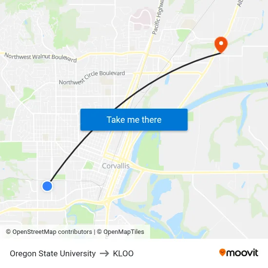 Oregon State University to KLOO map
