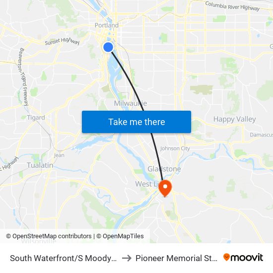 South Waterfront/S Moody (West) to Pioneer Memorial Stadium map