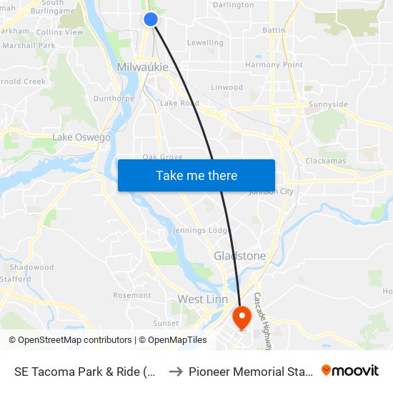 SE Tacoma Park & Ride (North) to Pioneer Memorial Stadium map
