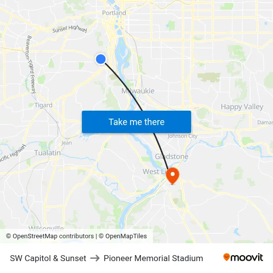 SW Capitol & Sunset to Pioneer Memorial Stadium map