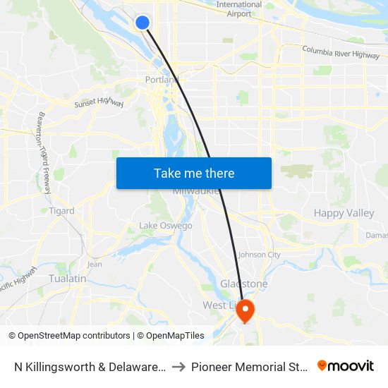 N Killingsworth & Delaware (East) to Pioneer Memorial Stadium map