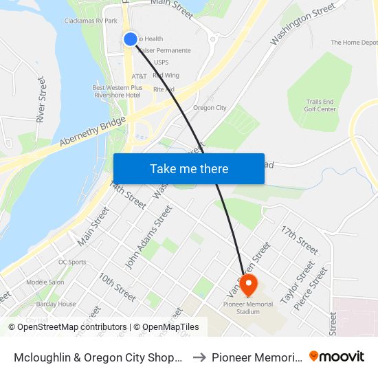 Mcloughlin & Oregon City Shopping Center (North) to Pioneer Memorial Stadium map