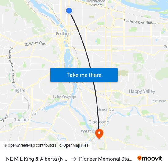 NE M L King & Alberta (North) to Pioneer Memorial Stadium map