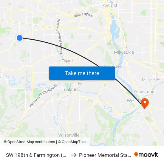 SW 198th & Farmington (North) to Pioneer Memorial Stadium map