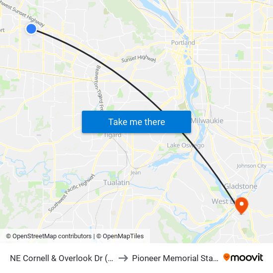 NE Cornell & Overlook Dr (West) to Pioneer Memorial Stadium map