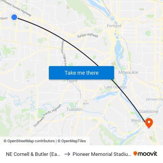 NE Cornell & Butler (East) to Pioneer Memorial Stadium map