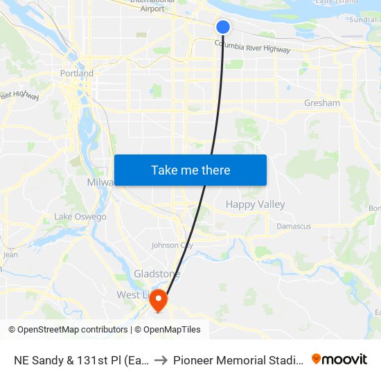 NE Sandy & 131st Pl (East) to Pioneer Memorial Stadium map