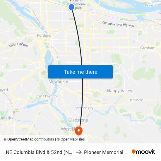 NE Columbia Blvd & 52nd (Naya) (West) to Pioneer Memorial Stadium map