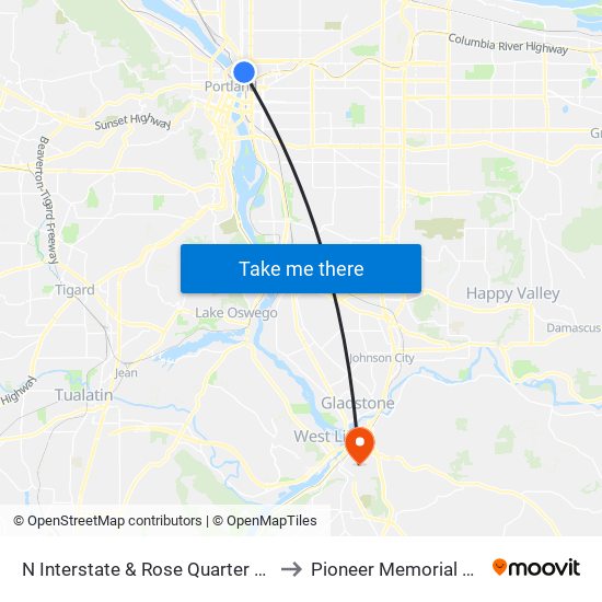 N Interstate & Rose Quarter TC (North) to Pioneer Memorial Stadium map