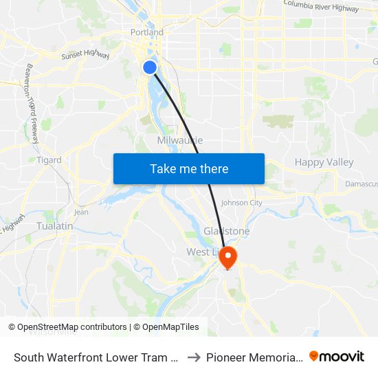 South Waterfront Lower Tram Terminal (West) to Pioneer Memorial Stadium map