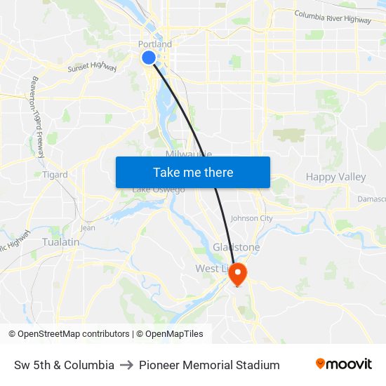 Sw 5th & Columbia to Pioneer Memorial Stadium map