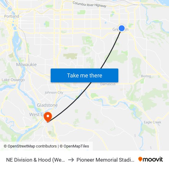NE Division & Hood (West) to Pioneer Memorial Stadium map