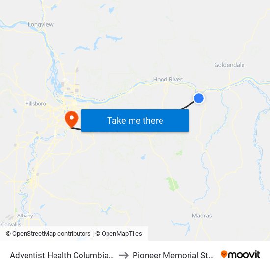 Adventist Health Columbia Gorge to Pioneer Memorial Stadium map