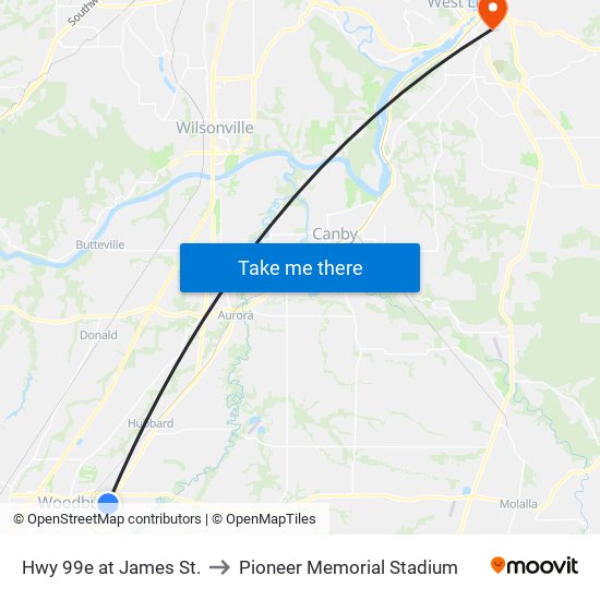 Hwy 99e at James St. to Pioneer Memorial Stadium map