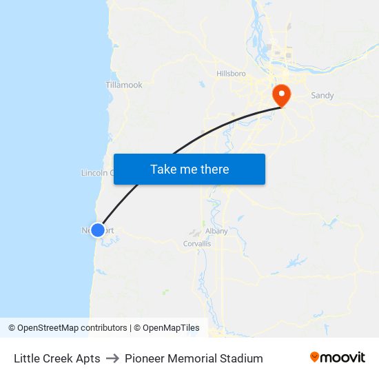 Little Creek Apts to Pioneer Memorial Stadium map