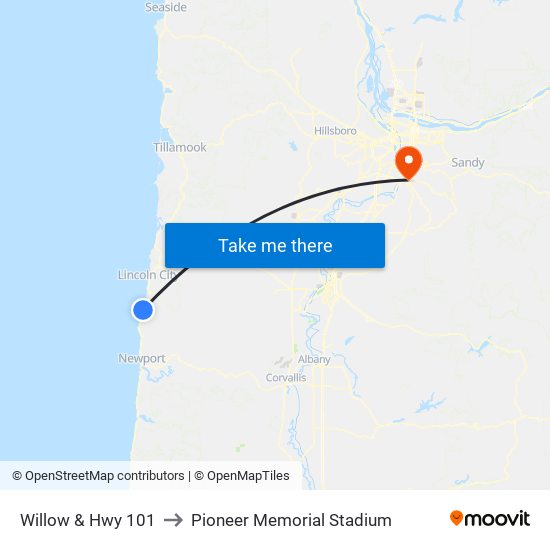 Willow & Hwy 101 to Pioneer Memorial Stadium map