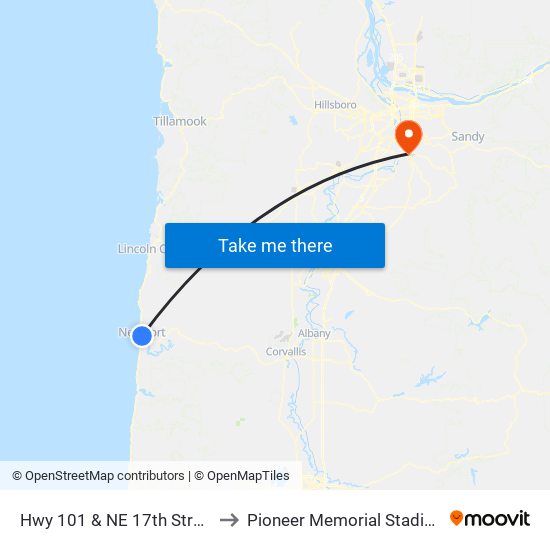 Hwy 101 & NE 17th Street to Pioneer Memorial Stadium map