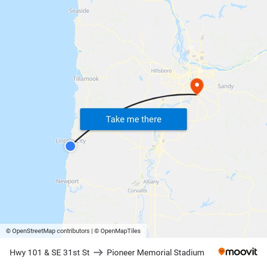 Hwy 101 & SE 31st St to Pioneer Memorial Stadium map