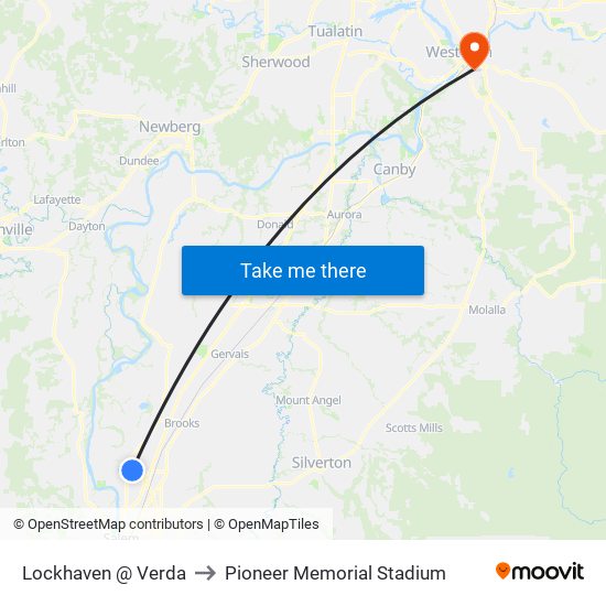 Lockhaven @ Verda to Pioneer Memorial Stadium map