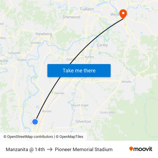 Manzanita @ 14th to Pioneer Memorial Stadium map