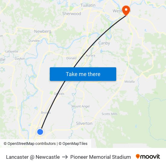 Lancaster @ Newcastle to Pioneer Memorial Stadium map