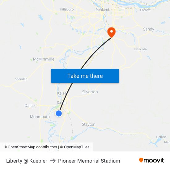 Liberty @ Kuebler to Pioneer Memorial Stadium map