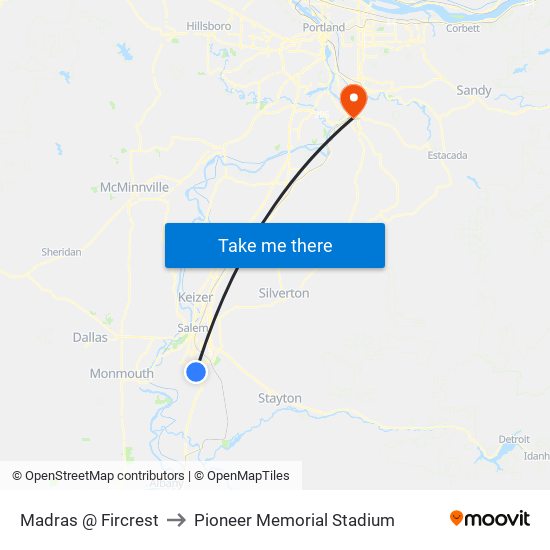 Madras @ Fircrest to Pioneer Memorial Stadium map