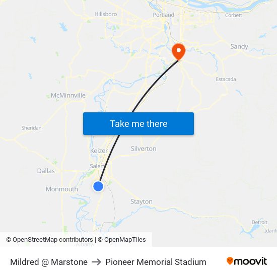 Mildred @ Marstone to Pioneer Memorial Stadium map