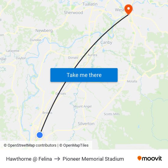 Hawthorne @ Felina to Pioneer Memorial Stadium map