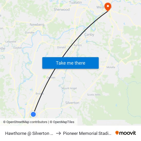 Hawthorne @ Silverton Rd to Pioneer Memorial Stadium map