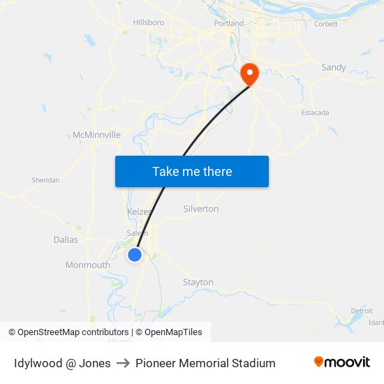 Idylwood @ Jones to Pioneer Memorial Stadium map